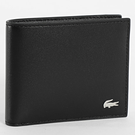 Lacoste - Cartera de Cuero con Logo Cocodrilo Metal Negro