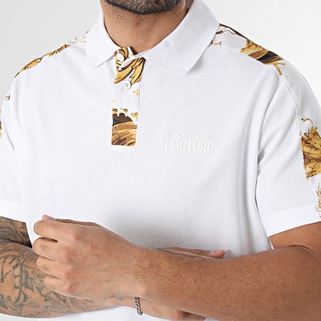 Versace Jeans Couture - Polo de Manga Curta Barocco Wave 80GAG6R1-JS549 Branco Dourado
