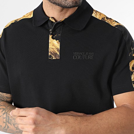 Versace Jeans Couture - Polo de Manga Curta Barocco Wave 80GAG6R1-JS549 Preto Dourado