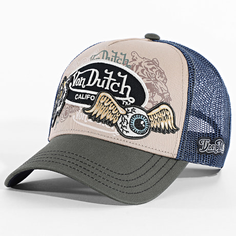 Von Dutch - Casquette Trucker Patches Beige Vert Kaki Bleu Marine