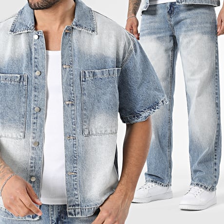 Uniplay - Conjunto Camisa Vaquero Manga Corta Y Vaquero Loose Fit 421 Azul Denim