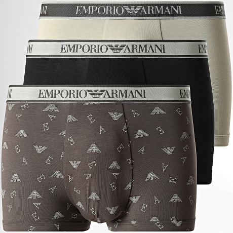 Emporio Armani - Lot De 3 Boxers EM000370-AF20669 Vert Clair Noir Marron Foncé
