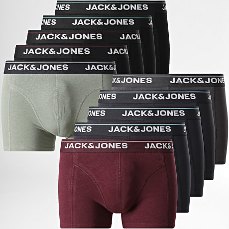Jack And Jones - Lot De 10 Boxers Timothy Noir Bleu Marine Vert Gris Anthracite