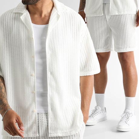 Classic Series - Co-ord set Hemd Korte Mouwen En Gehaakte Mesh Short 2590 Wit
