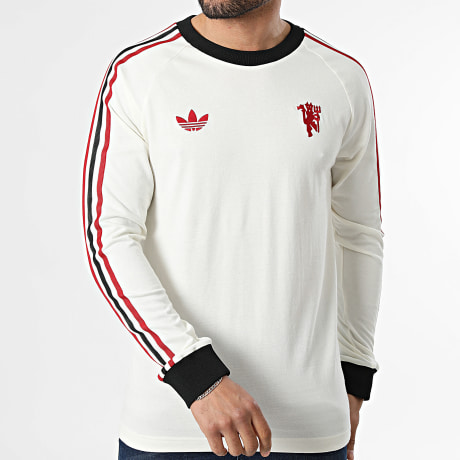 Adidas Originals - Camiseta de Manga Larga a Bandas Manchester United Originals JZ2235 Beige Claro