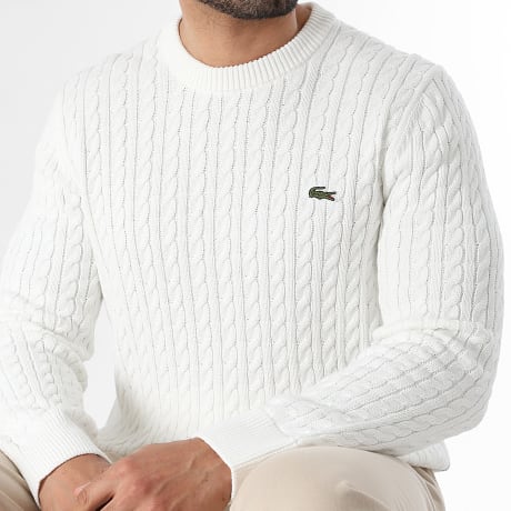 Lacoste - Pull Maille Regular Fit Logo Brodé Crocodile Blanc