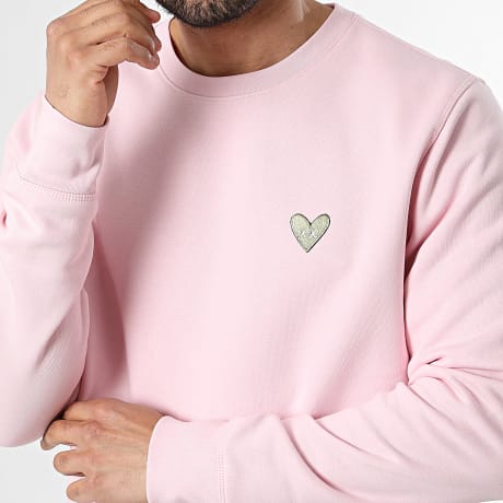 Luxury Lovers - Felpa Girocollo Khaki Ricamo Cuore Rosa