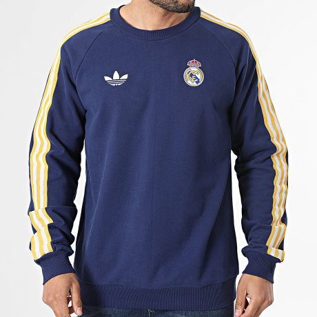 Adidas Originals - Felpa Girocollo a Bande Real Madrid Originals KE3847 Blu Marino