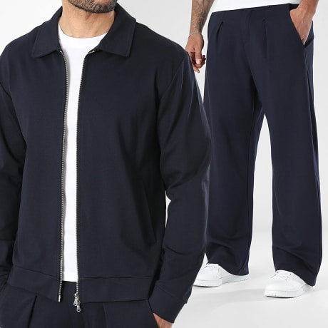 LBO - Tracksuit Jacket Double Zip And Wide Pleated Dress Trouser 2603 Navy Blue