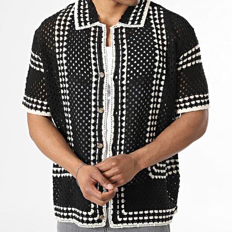 Frilivin - Camisa de Manga Corta Calada 881 Negro Beige