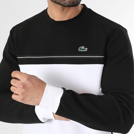 Lacoste - Sweat Crewneck Regular Fit Logo Crocodile Blanc Noir