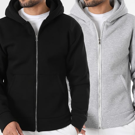 LBO - Pack van 2 Hoodies met Ritssluiting Capuchon 1876 2232 Gemêleerd Grijs Zwart