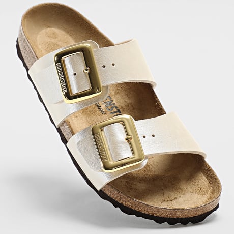 BIRKENSTOCK - Damen-Sandalen Sydney Cushion Buckle Elegant Perlgrau Weiß