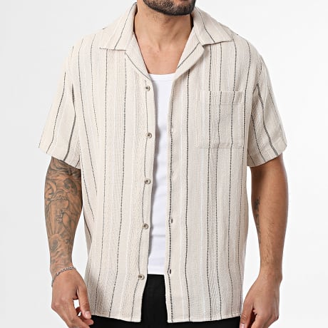 Jack And Jones - Chemise Manches Courtes A Rayures Bradley Striped Beige