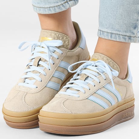 Adidas Originals - Zapatillas mujer Gazelle Bold IH6791 Stone Khaki Crystal Sky Gold Metallic