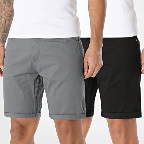 Jack And Jones - Lot De 2 Shorts Jean Dylan Original Noir Gris Anthracite