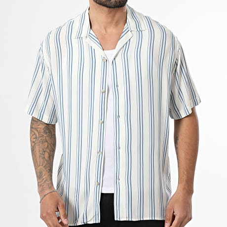 Jack And Jones - Chemise Manches Courtes A Rayures Jeff Beige Clair Bleu Clair Bleu Marine