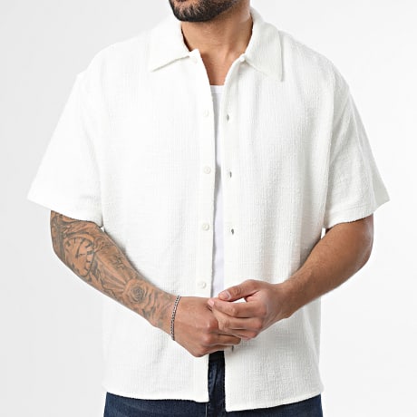 Jack And Jones - Chemise Manches Courtes Texturée Breeze Beige Clair