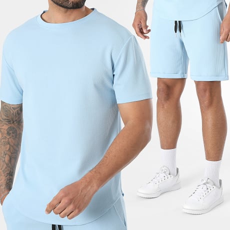 LBO - Co-ord Set Oversized T-Shirt En Casual Short Gestructureerd Wafel 2675 Lichtblauw