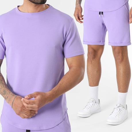 Classic Series - Co-ord Set T-Shirt Oversize En Casual Short Textuur Waffle 2676 Violet Lila