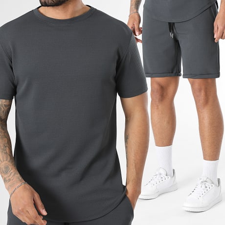 LBO - Co-ord Set T-Shirt Oversize En Casual Short Textuur Waffle 2678 Antraciet Grijs