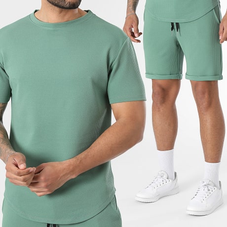 LBO - Co-ord Set T-Shirt Oversize En Casual Short Textuur Waffle 2679 Saliegroen