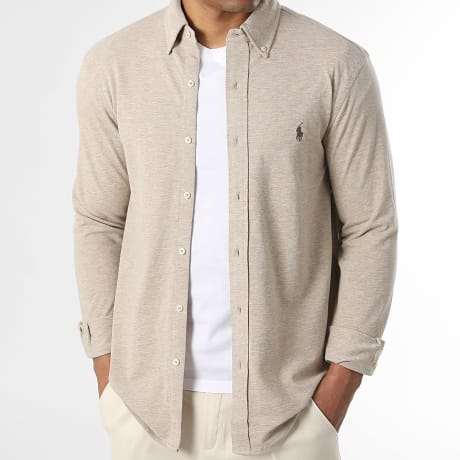Polo Ralph Lauren - Camisa de Manga Larga Original Player Beige Jaspeado