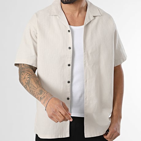 JJ Rebel - Chemise Manches Courtes Texturée Korso Beige