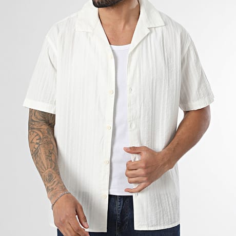 Jack And Jones - Chemise Manches Courtes Texturé Tyson Beige Clair