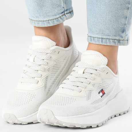Tommy Jeans - Zapatillas mujer Sporty Knit Runner 2962 ecru