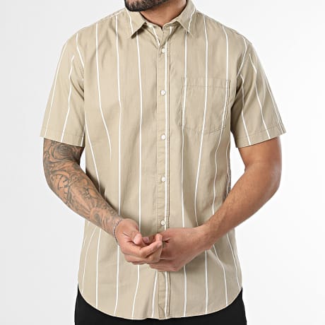 Jack And Jones - Chemise Manches Courtes A Rayures Ethan Beige Blanc