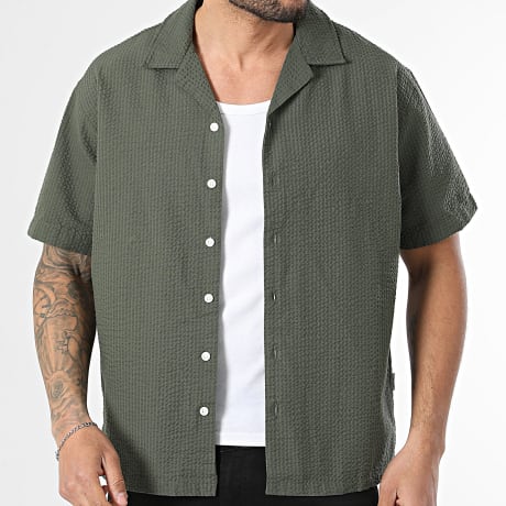JJ Rebel - Chemise Manches Courtes Texturée Haven Resort Vert Foncé