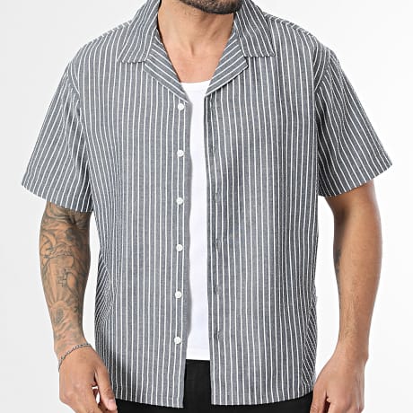 JJ Rebel - Chemise Manches Courtes A Rayures Haven Resort Bleu Marine Blanc
