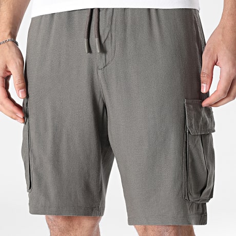 KZR - Pantalón Corto Cargo Efecto Lino 209 Topo Oscuro