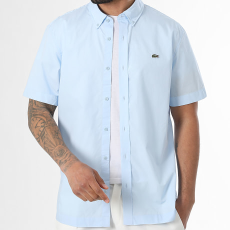 Lacoste - Chemise Manches Courtes Logo Brodé Crocodile Regular Fit Bleu Clair