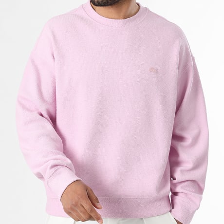 Lacoste - Sweat Crewneck Texturé Loose Fit Logo Brodé Crocodile Ton Sur Ton Rose