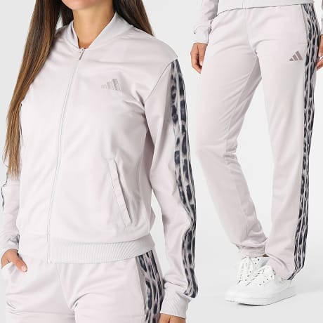 Adidas Performance - Chaqueta Cremallera Con Bandas Mujer 3 Stripes Leopard Print KB8932 Violeta Claro