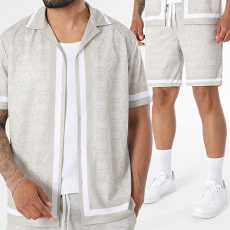 One Piece - Tracksuit Short Sleeve Shirt And Jogger Short Skull Luffy Beige