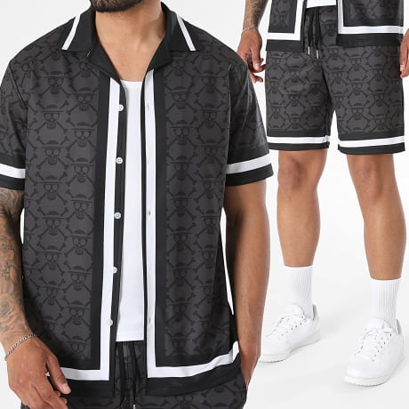 One Piece - Conjunto Camisa Manga Corta Y Pantalón Corto De Chándal Skull Luffy Negro