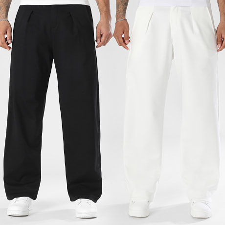 LBO - Pack de 2 Pantalones Vestir Anchos Con Pliegues 2350 2368 Blanco Negro