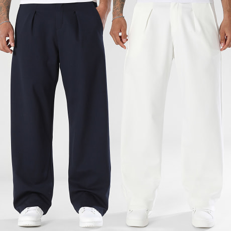 LBO - Pack de 2 Pantalones Vestir Anchos Con Pliegues 2350 2379 Blanco Azul Marino