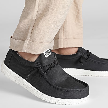 Hey Dude - Mocassins Wally Stretch Canvas Preto Branco