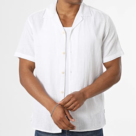 Jack And Jones - Chemise Manches Courtes A Rayures Effet Lin Summer Blanc