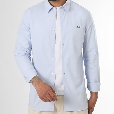 Lacoste - Chemise Manches Longues Slim Fit Logo Brodé Crocodile Bleu Clair
