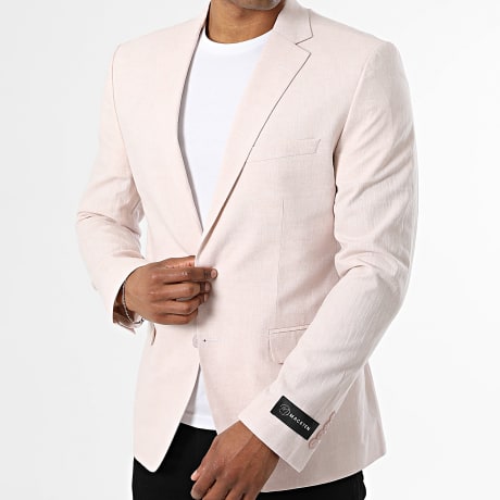 Mackten - Slim Fit Blazer Jacke Leinen Beige Meliert