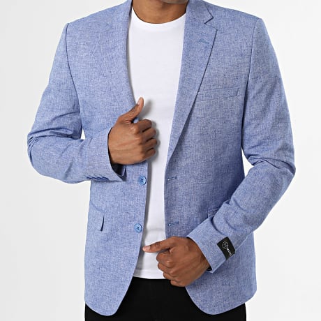 Mackten - Slim Fit Blazer Jacke Leinen Königsblau Meliert