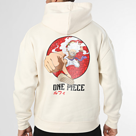 One Piece - Sudadera con Capucha Relaxed Acción Luffy Beige