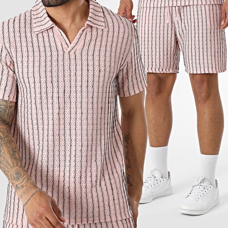 MTX - Set aus Poloshirt mit kurzen Ärmeln und ajouriertem gestreiftem Jogging-Short 063 Rosa