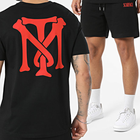 Scarface - Ensemble Tee Shirt Et Short Jogging Big Logo Back Noir