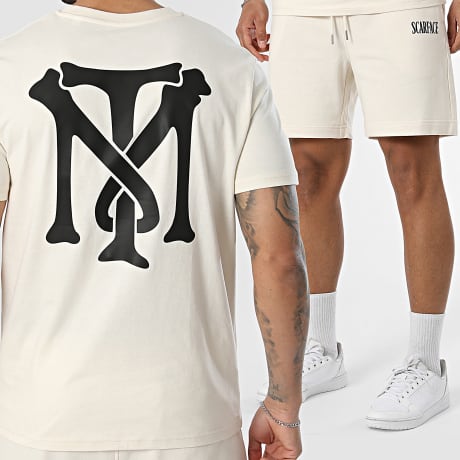 Scarface - Ensemble Tee Shirt Et Short Jogging Big Logo Back Beige Noir